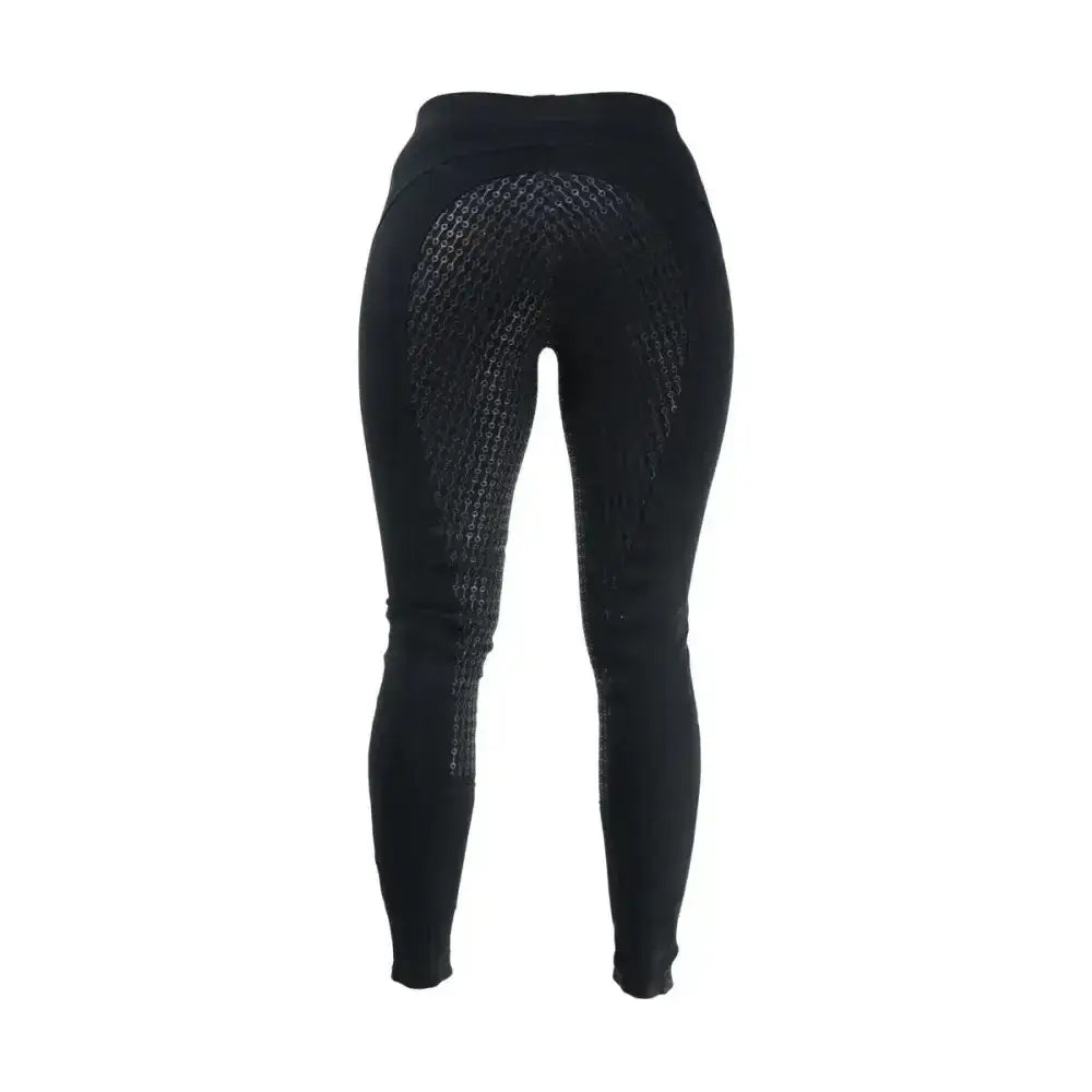 Black equestrian hickstead silicon leggings showing back textured grippy panel for perfect everyday pull and stability