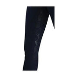 Black highgrove ladies breeches with textured perforated grip on outer thigh for breathable equestrian comfort