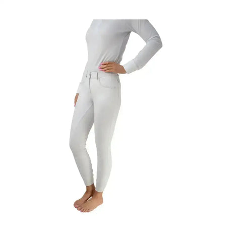 White highgrove ladies breeches with sleek form-fitting design and subtle stitching details for equestrian use