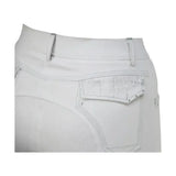 Back view of white denim highgrove ladies breeches with silver studded embellished pocket and subtle stitching details