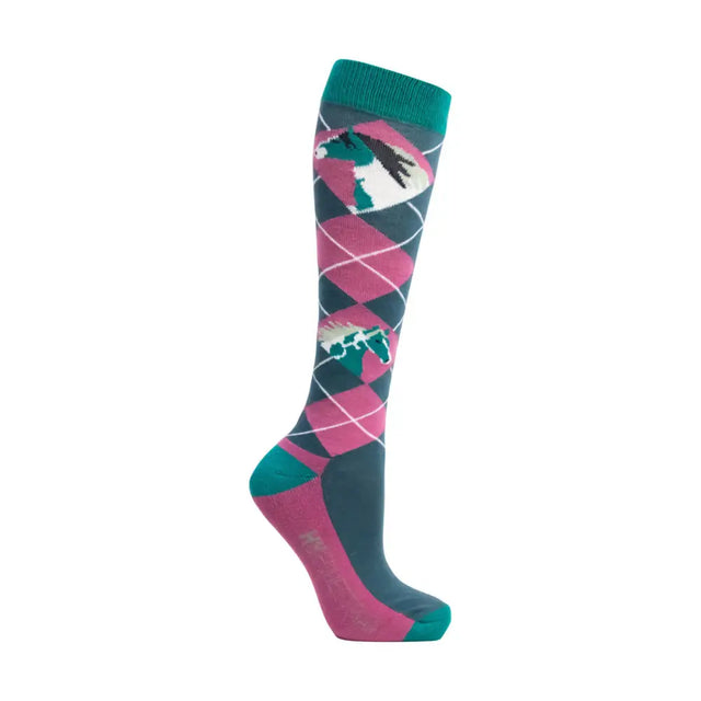 Hy Equestrian Horsing Around Socks (Pack of 3) Teal/Berry 4 - 8 Riding Socks Barnstaple Equestrian Supplies