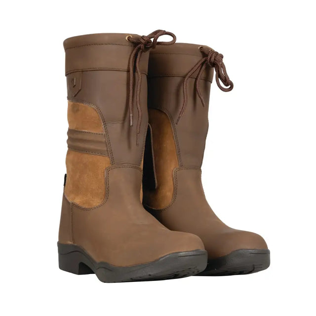 Brown equestrian hurdlow short country boots in buffalo leather with suede and adjustable laces for riding
