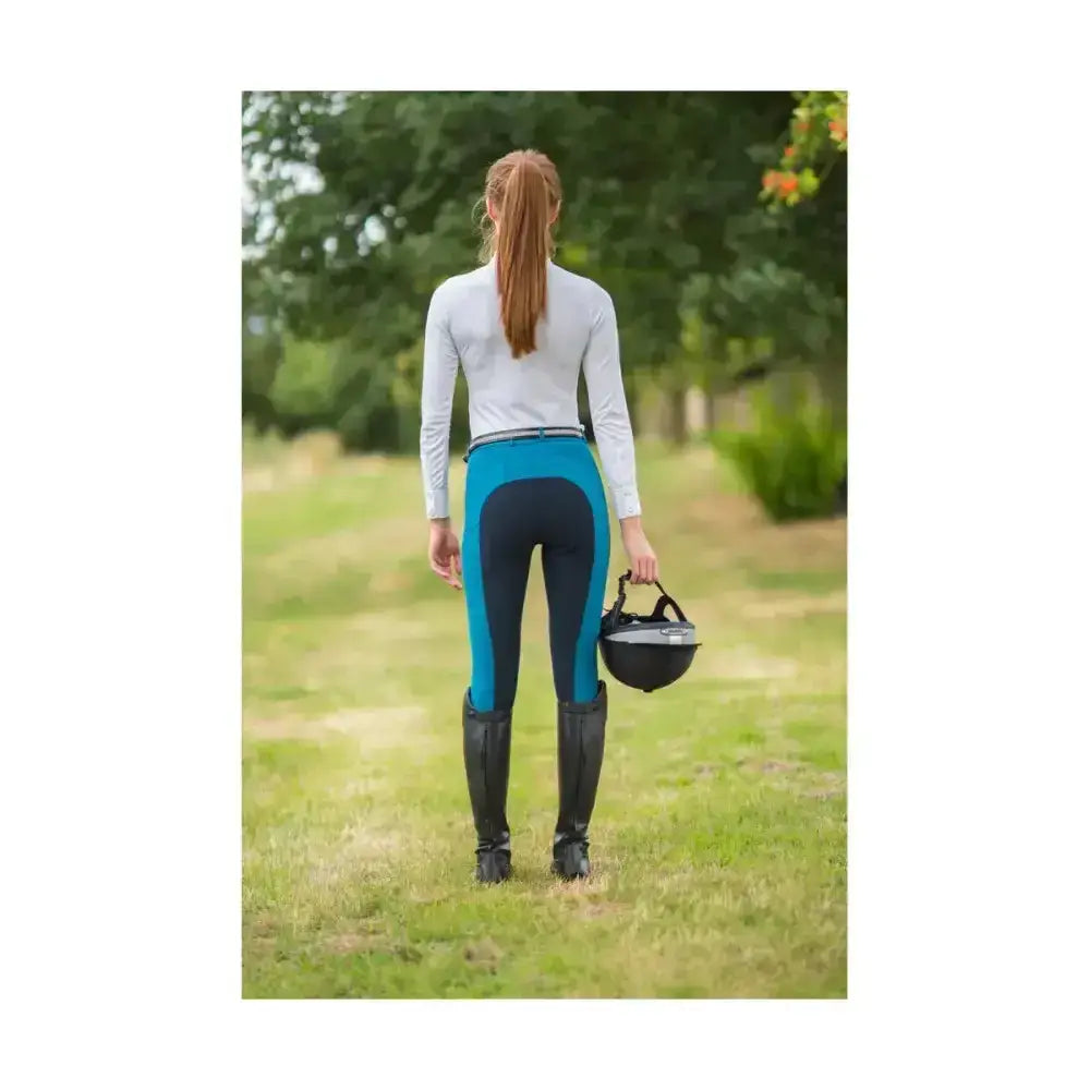 Blue and black hy equestrian hyedition full seat riding breeches perfect for comfortable equestrian wear