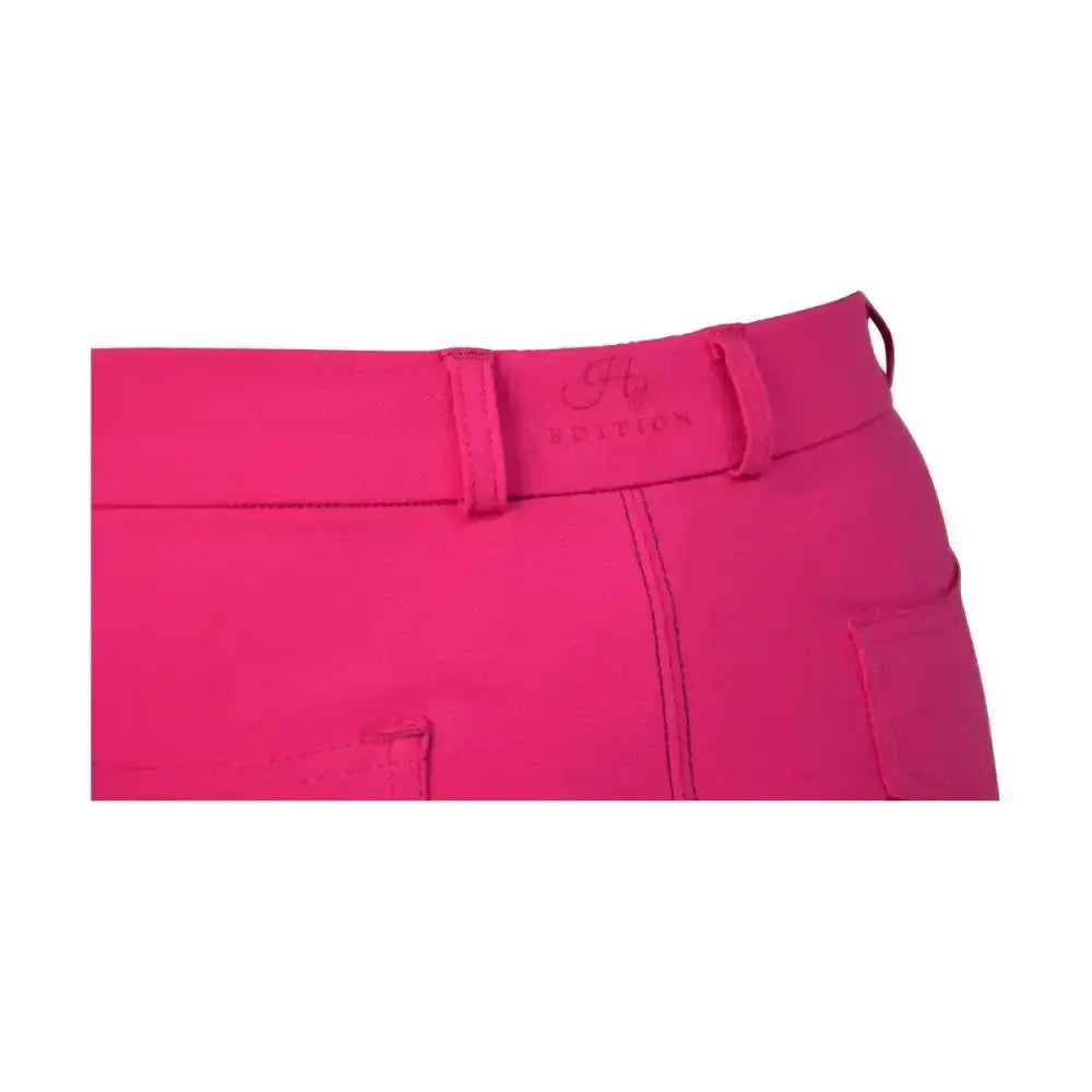 Bright pink hy equestrian hyedition full seat riding breeches with tailored fit and subtle stitching details