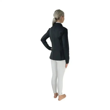 Black HY equestrian invictus pro jacket with structured fit and subtle seams made from technical flex-tech material