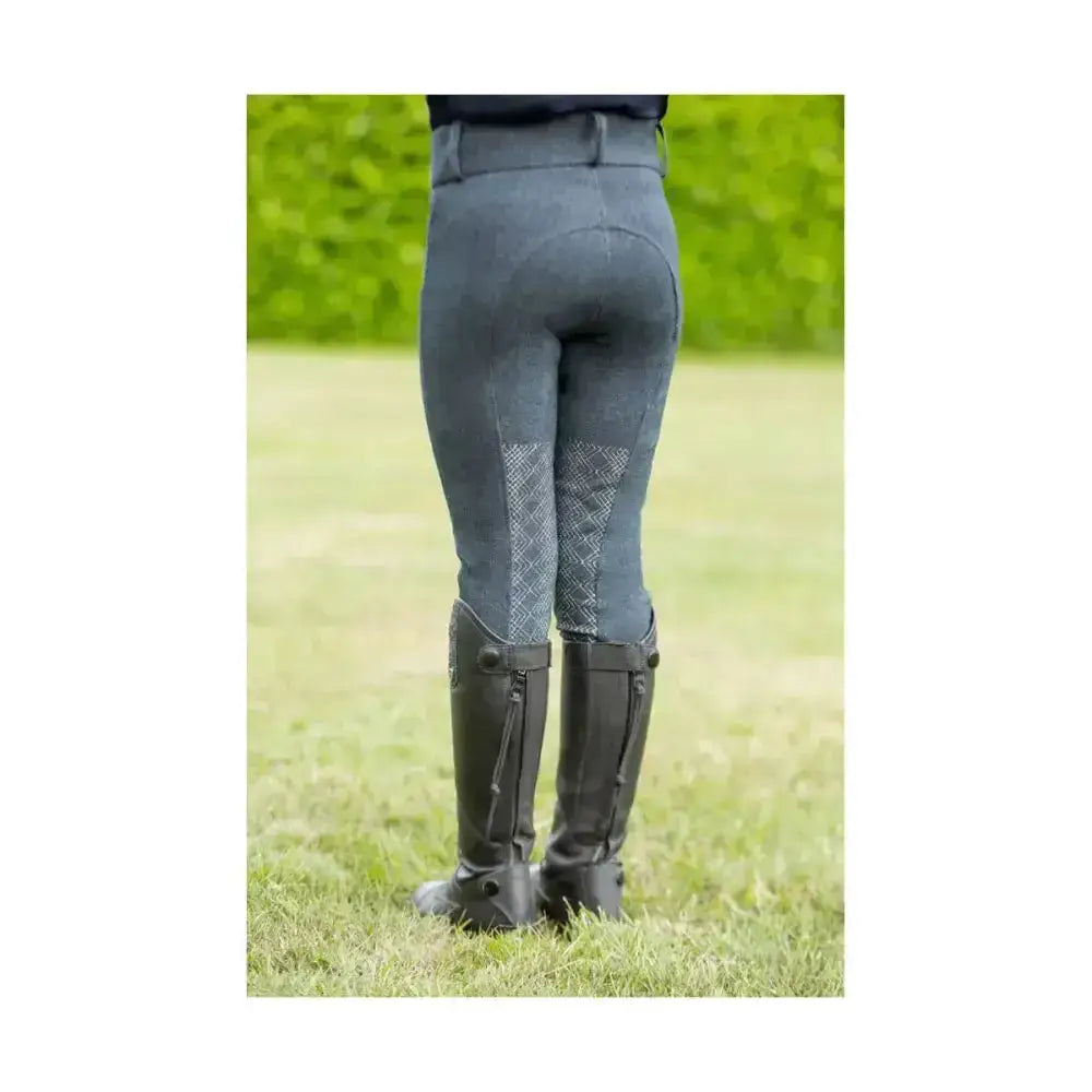 Dark gray equestrian jesmond jewel denim riding pants with subtle geometric panels for equestrian athletes
