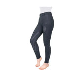 Black equestrian jesmond jewel denim leggings with subtle geometric logo and textured grip panels for athletes