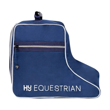 Navy blue hy equestrian jodhpur boot bag with white trim and zipper details perfect for zipped hy equestrian storage