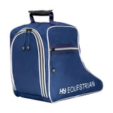Navy blue hy equestrian jodhpur boot bag with white zipper trims and black handle zipped hy equestrian gear bag