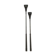 Black leather hy equestrian jump bat with textured grip, leather keeper, and matching jump handle head