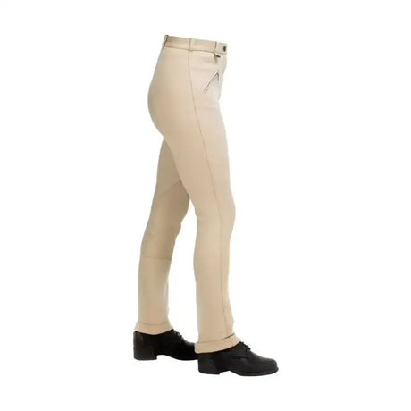 Beige equestrian keats ladies jodhpurs with sleek form fitting design and subtle stitching details for classic cut look