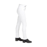 White equestrian keats ladies jodhpurs with black buttons and sleek classic cut for comfortable riding wear