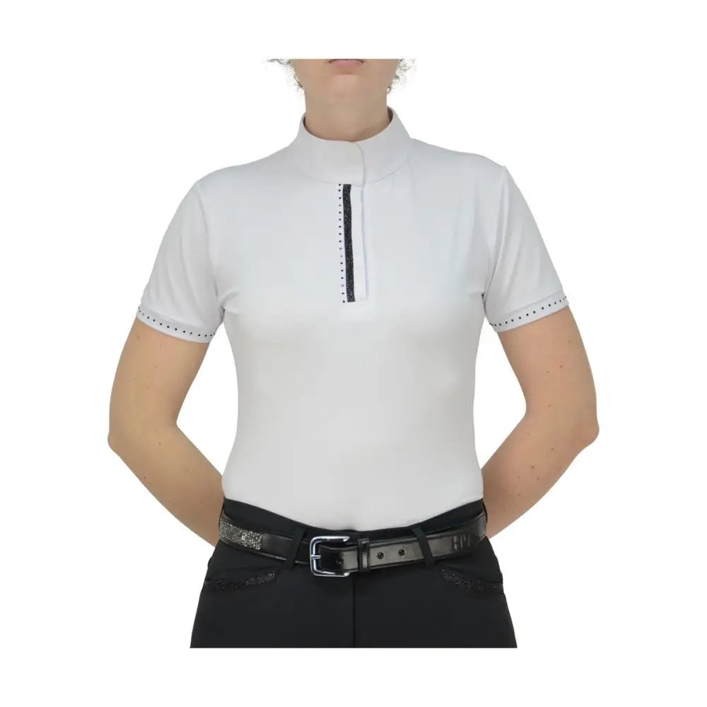 HY Equestrian Ladies Roka Show Shirt White/Black Crystal Large Show Shirts Barnstaple Equestrian Supplies