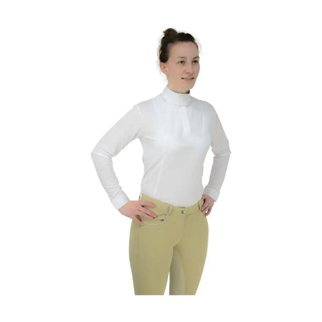 HY Equestrian Ladies Sandringham Long Sleeved Stock Shirt White Large Show Shirts Barnstaple Equestrian Supplies