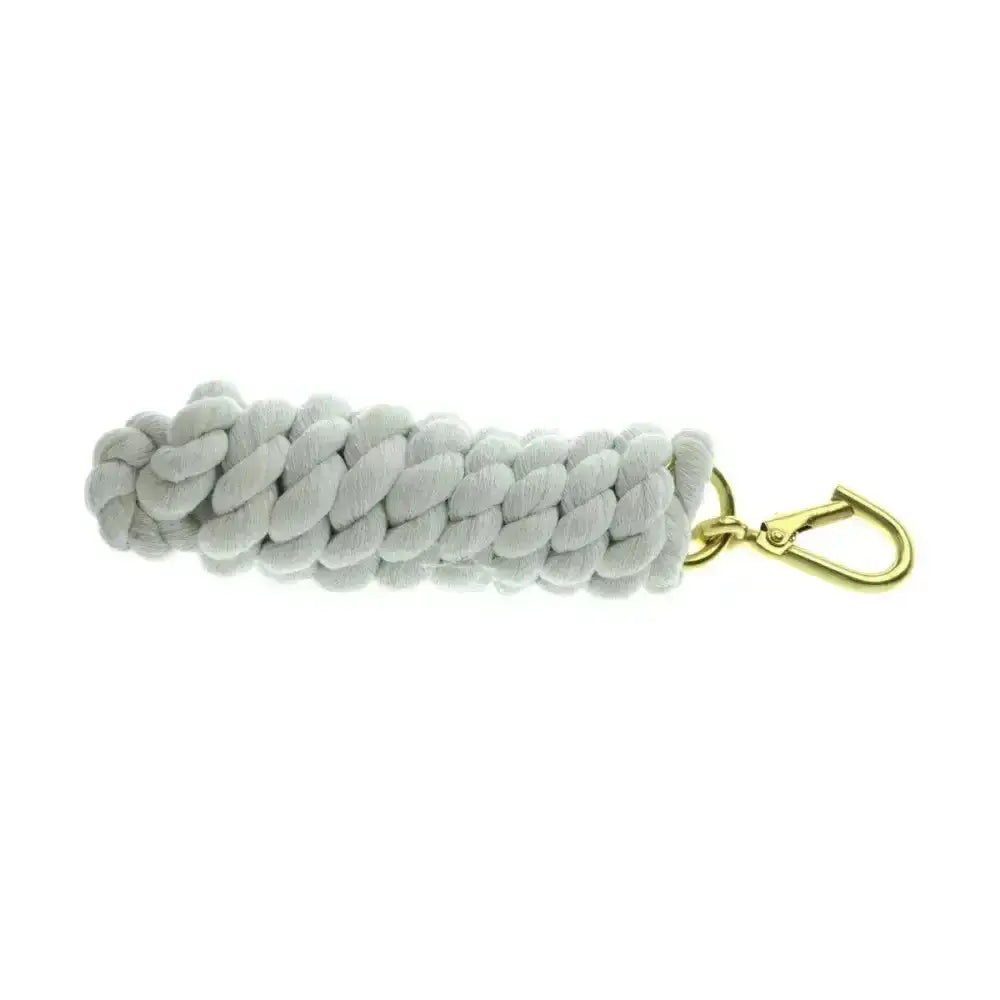A soft light gray equestrian lead rope with extra thick braided cotton and a high quality wednesbury clip clasp