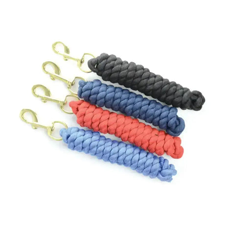 Four hy equestrian lead rope keychains in cotton braided black navy red light blue with brass trigger hook clasps