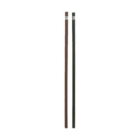 Two sleek hy equestrian leather canes in rich brown and deep black with textured finish and silver caps