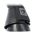 Black leather equestrian leather reach boots with gray hy impact logo patch for over reach protection