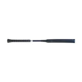 Black leather hy equestrian legal jump bat with textured grip and metallic ferrule for competitive jumping use