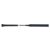 Black leather hy equestrian legal jump bat with textured grip and metallic ferrule for competitive jumping compliance