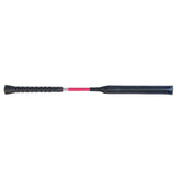 Black leather equestrian legal jump bat with textured grip and pink band for competitive jumping british showjumping ruling