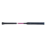 Black leather hy equestrian legal jump bat with textured grip and pink purple stripes for competitive jumping