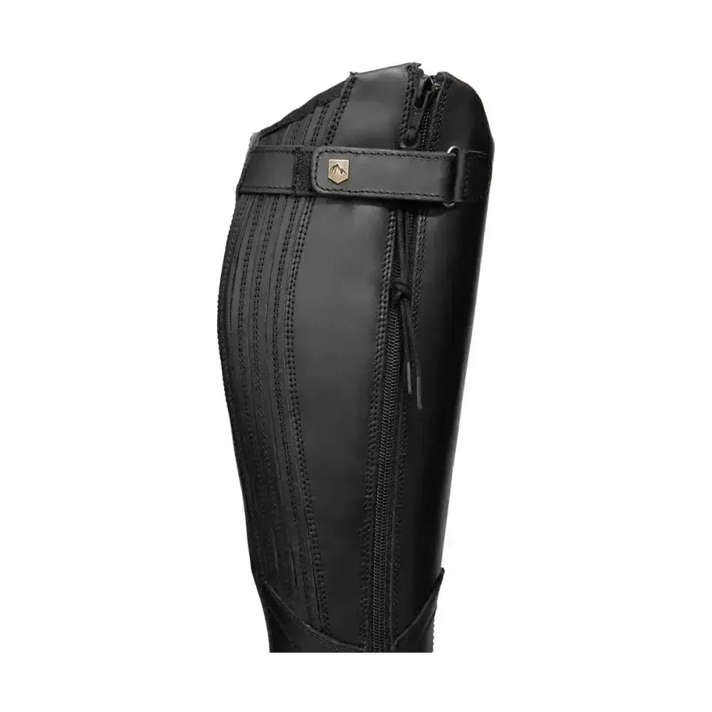 Black leather equestrian londonderry winter boot guard with zipper and adjustable strap for stylish country riding boots