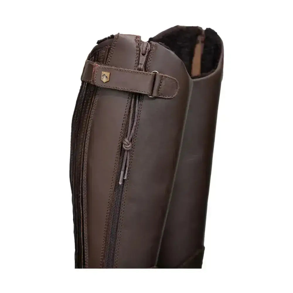 Brown leather equestrian londonderry winter boot gaiter with zipper and adjustable strap for stylish country riding boots