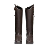Dark brown hy equestrian londonderry winter practical tall leather riding boots with smooth finish and black soles