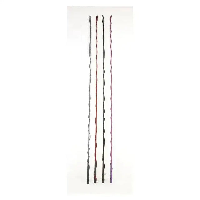 Three twisted leather grip handles in gray red and purple for hy equestrian lunging whip use