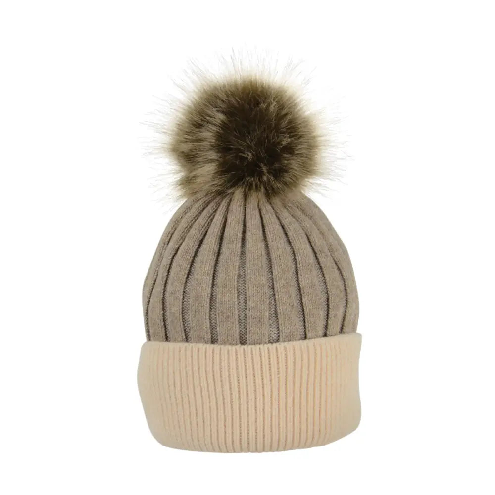 Hy Equestrian Luxembourg Luxury Bobble Hat Toffee/Beige Headwear Barnstaple Equestrian Supplies