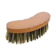 Hy equestrian luxury half round brush with tan wooden curved handle and dense natural bristles with ergonomic finger slots