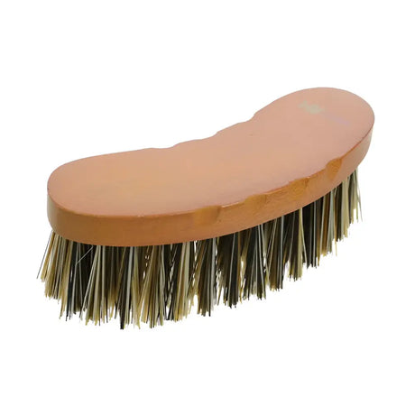Hy equestrian luxury half round brush with tan wooden curved handle and dense natural bristles with ergonomic finger slots