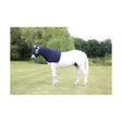 Navy blue hy equestrian lycra flex hood with white eye cutouts made of super stretchy material for protection