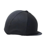Black hy equestrian lycra hat cover with smooth matte finish and subtle stitching for smart lycra hat protection