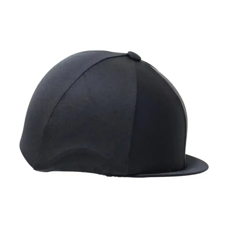 Black hy equestrian lycra hat cover with smooth matte finish and subtle stitching for smart lycra hat protection
