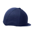 Navy blue hy equestrian lycra hat cover with smooth stretchy fabric and subtle seams perfect as a smart lycra hat