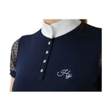 Navy blue sleeveless hy equestrian lydia lace show shirt with white collar crystal buttons and breathable fabric