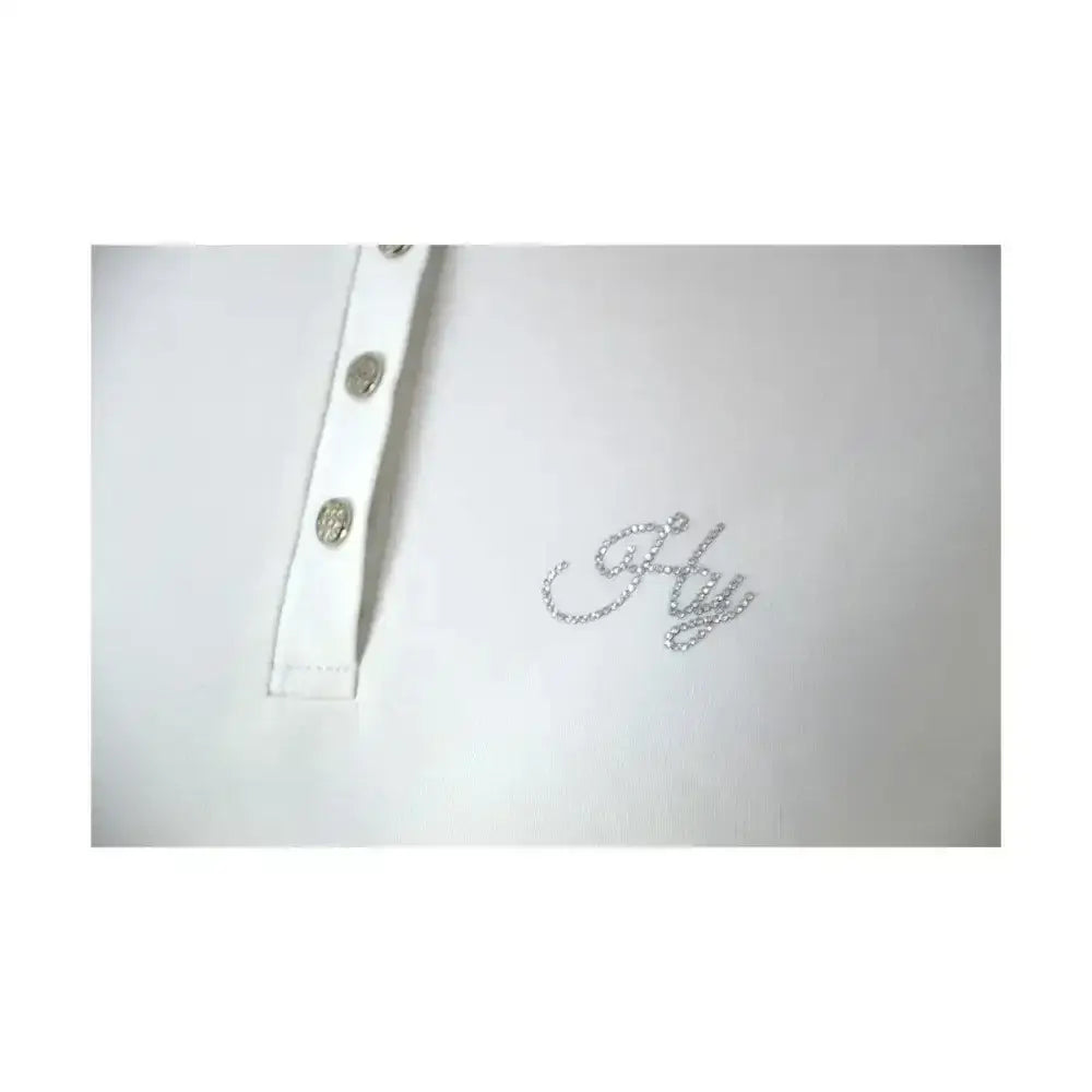 White hy equestrian lydia lace show shirt with silver button placket and fly rhinestone detail in breathable fabric