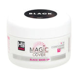 White cylindrical jar of hy equestrian magic cover make-up with black lid and pink text for concealing marks