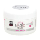 White plastic jar of hy equestrian magic cover make-up with magic cover make-up for concealing marks