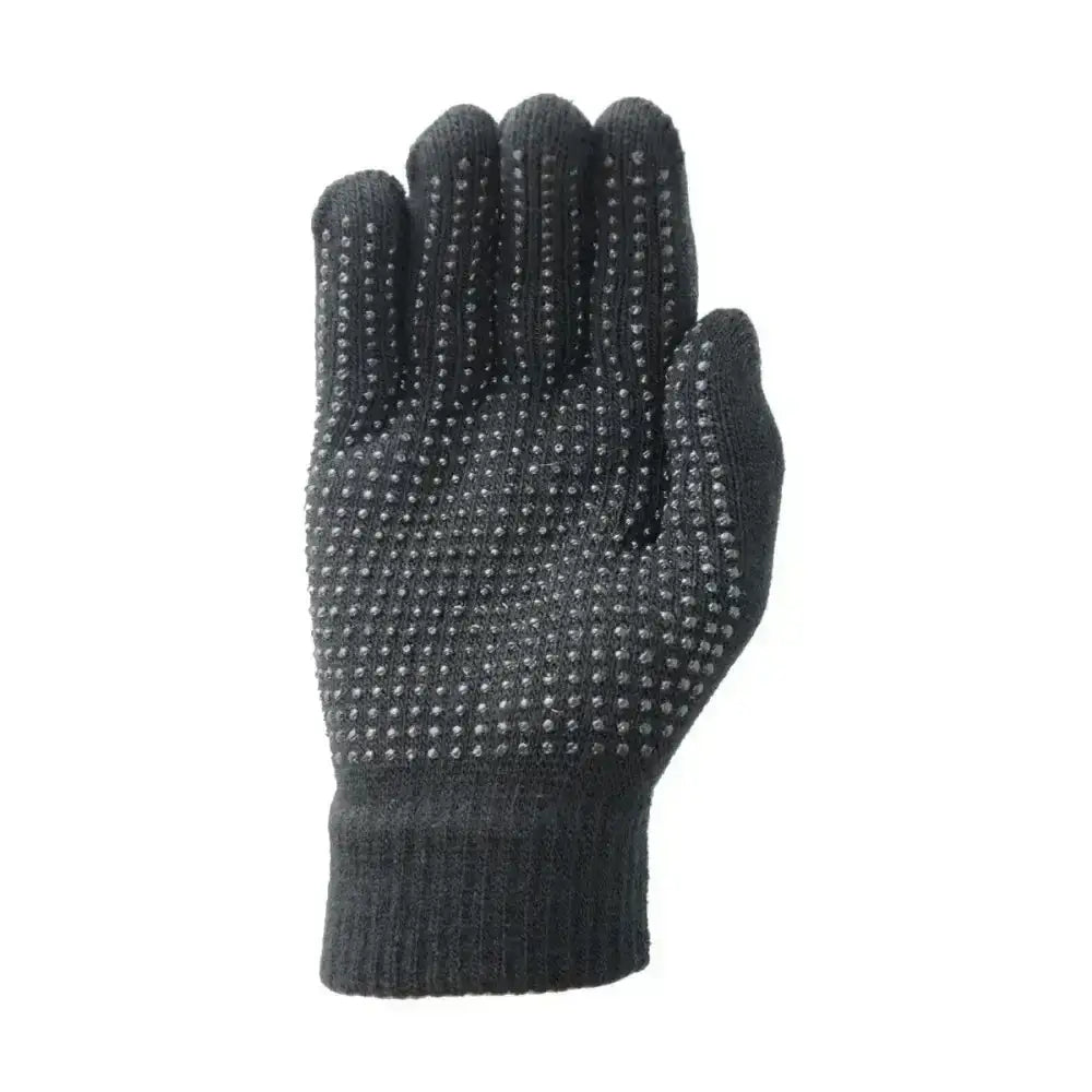 Black knitted hy equestrian magic gloves featuring pimple silver grip dots on palm and fingers versatile cotton gloves