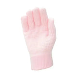A soft pink cotton equestrian magic gloves featuring pimple texture on palm and fingers for versatile grip