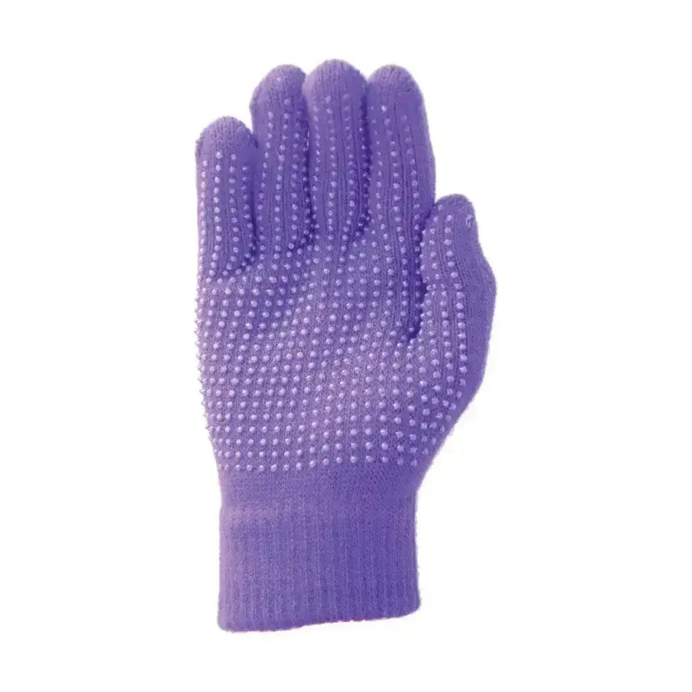 Purple hy equestrian magic gloves made of silicone with textured pimple grip dots on palm and fingers for versatile use
