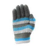 Gray and blue striped equestrian magic patterned gloves with textured grip dots on fingers perfect for riding