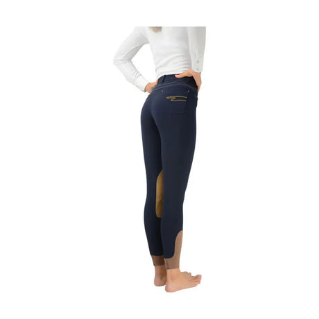 HY Equestrian Malvern Ladies Breeches Navy/Caramel Brown 24" Riding Breeches Barnstaple Equestrian Supplies