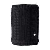 Black knitted wristband with a textured cable knit pattern and small logo from hy equestrian melrose cable knit snood