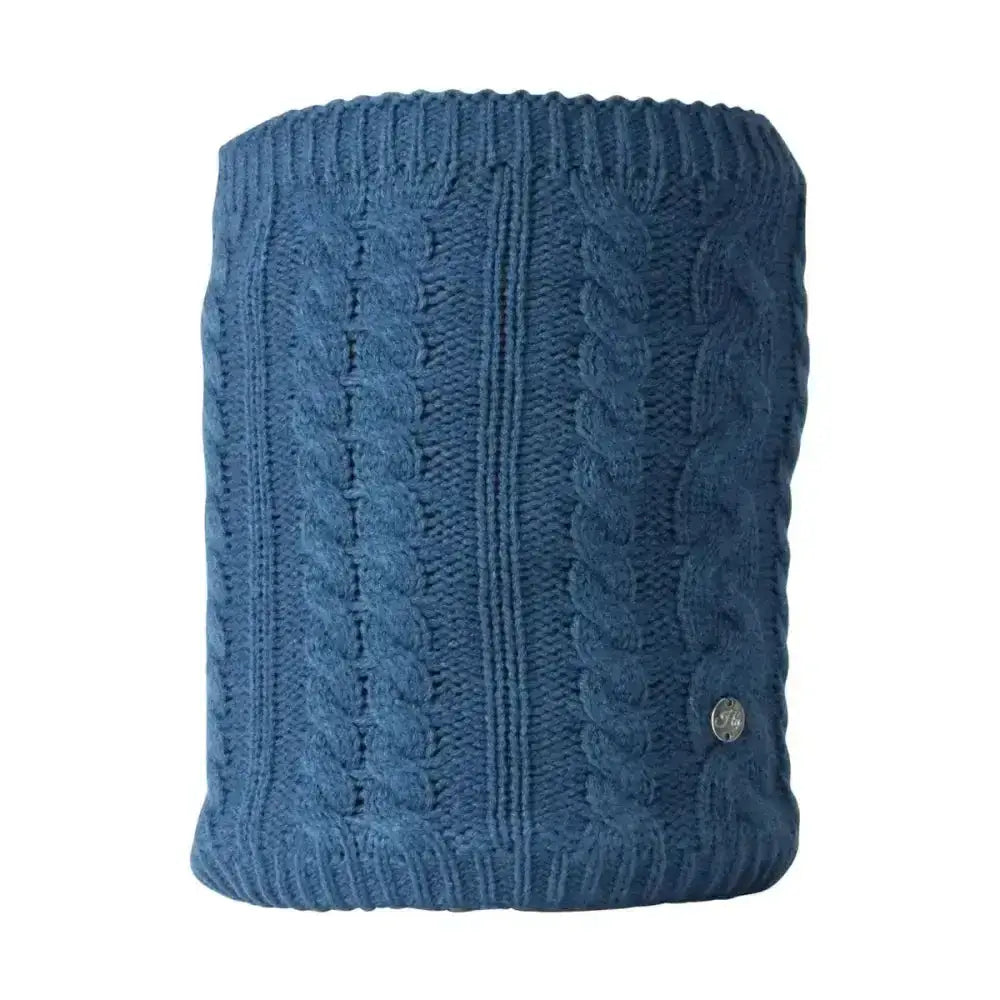 Navy blue hy equestrian melrose cable knit snood with cable knit pattern and ribbed edges for cozy warmth