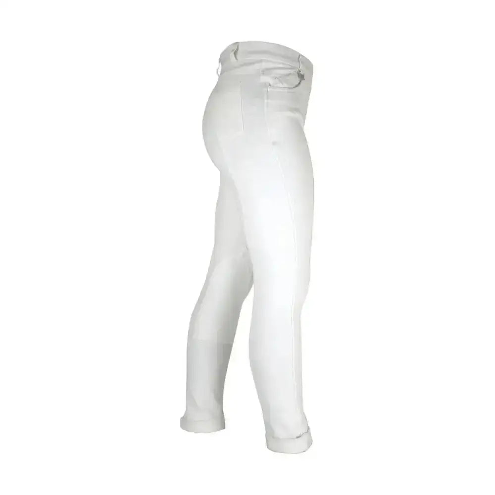 White equestrian melton childrens jodhpurs with sleek fit and subtle stitching perfect classic jodhpur style