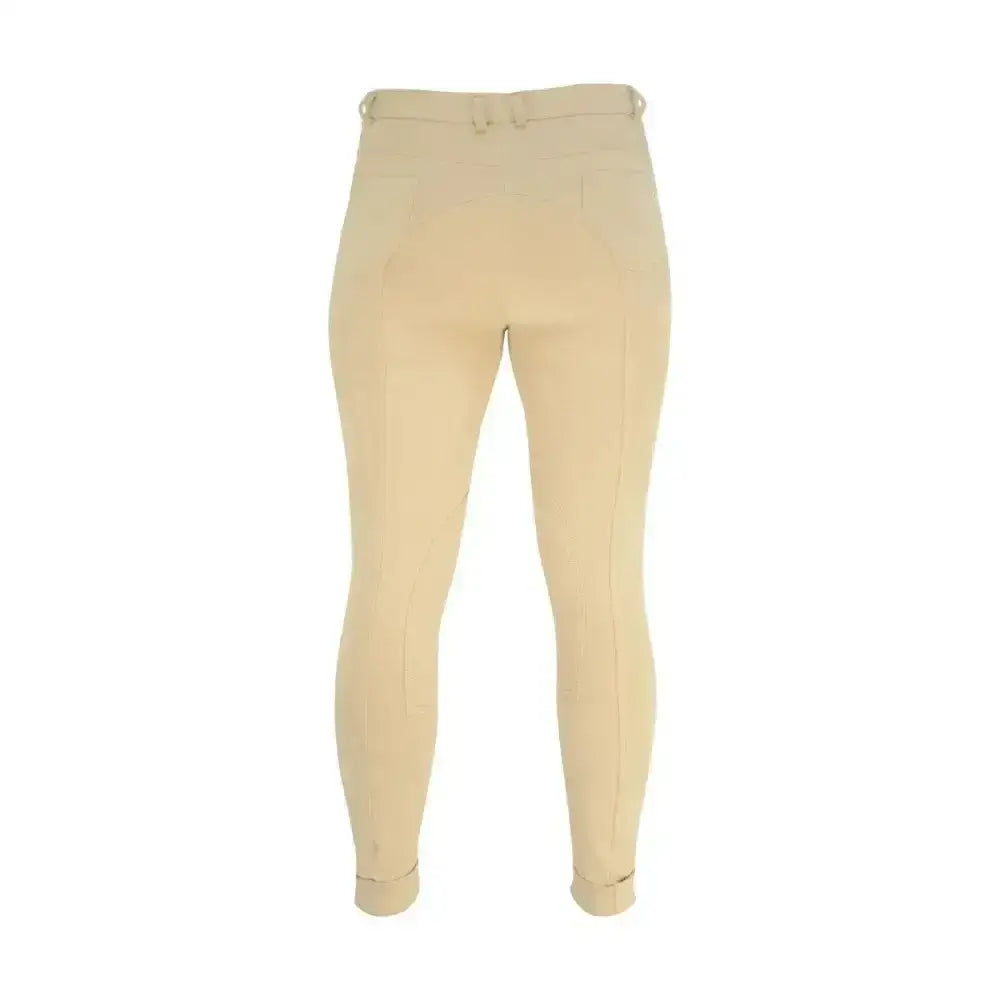 Beige equestrian melton ladies jodhpurs with tailored fit and subtle seam detailing for a classic jodhpur look
